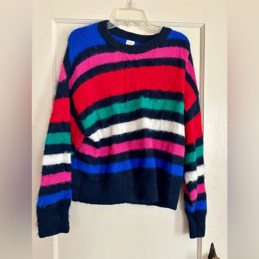 a new day Multicolor Fuzzy Striped Crewneck Sweater